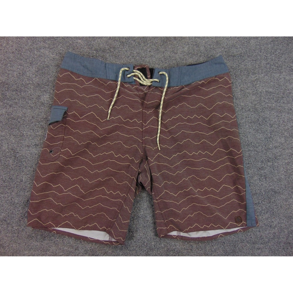 HippyTree Boardshorts Mens 33 Brown Wave Pattern Stretch Hybrid Surf Swim Trunks